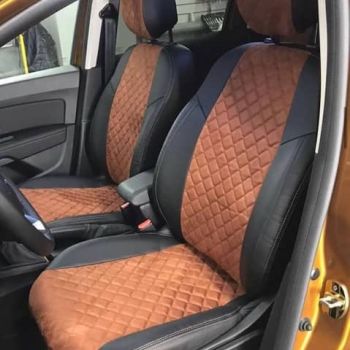 Авточехлы Автопилот черный коричневый алькантара Ромб